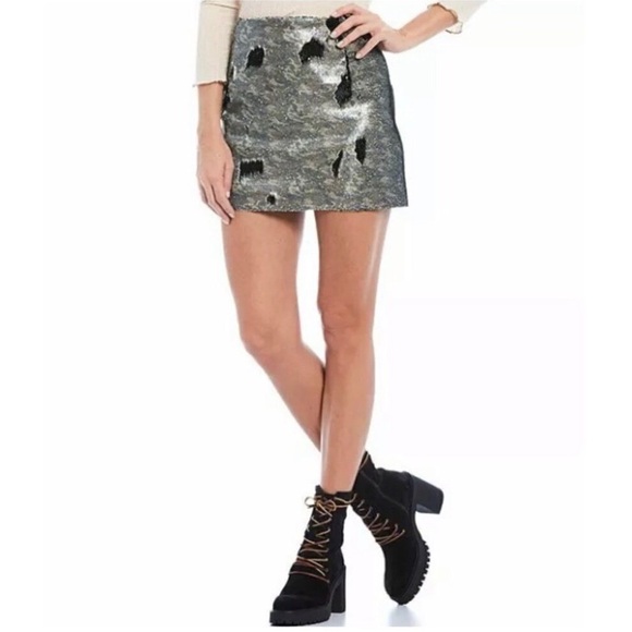 Free People Camo Skinny Sequin Mini Skirt - Picture 2 of 15